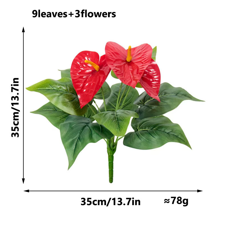 Artificial Flower Anthurium Handmade Flower Wedding Arrangement Indoor Desktop Decoration Green Plan