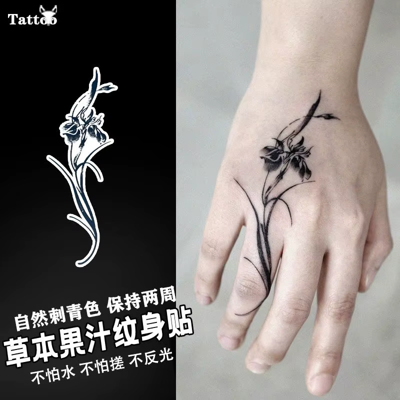 Autocollants de tatouage de jus de plantes pour femmes, tatouage durable, fleur d'iris Sexy, tatouag