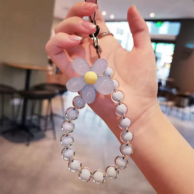 Porte-clés à fleurs colorées, chaîne perlée, accessoires pour téléphone, pendentif Anti-perte, laniè