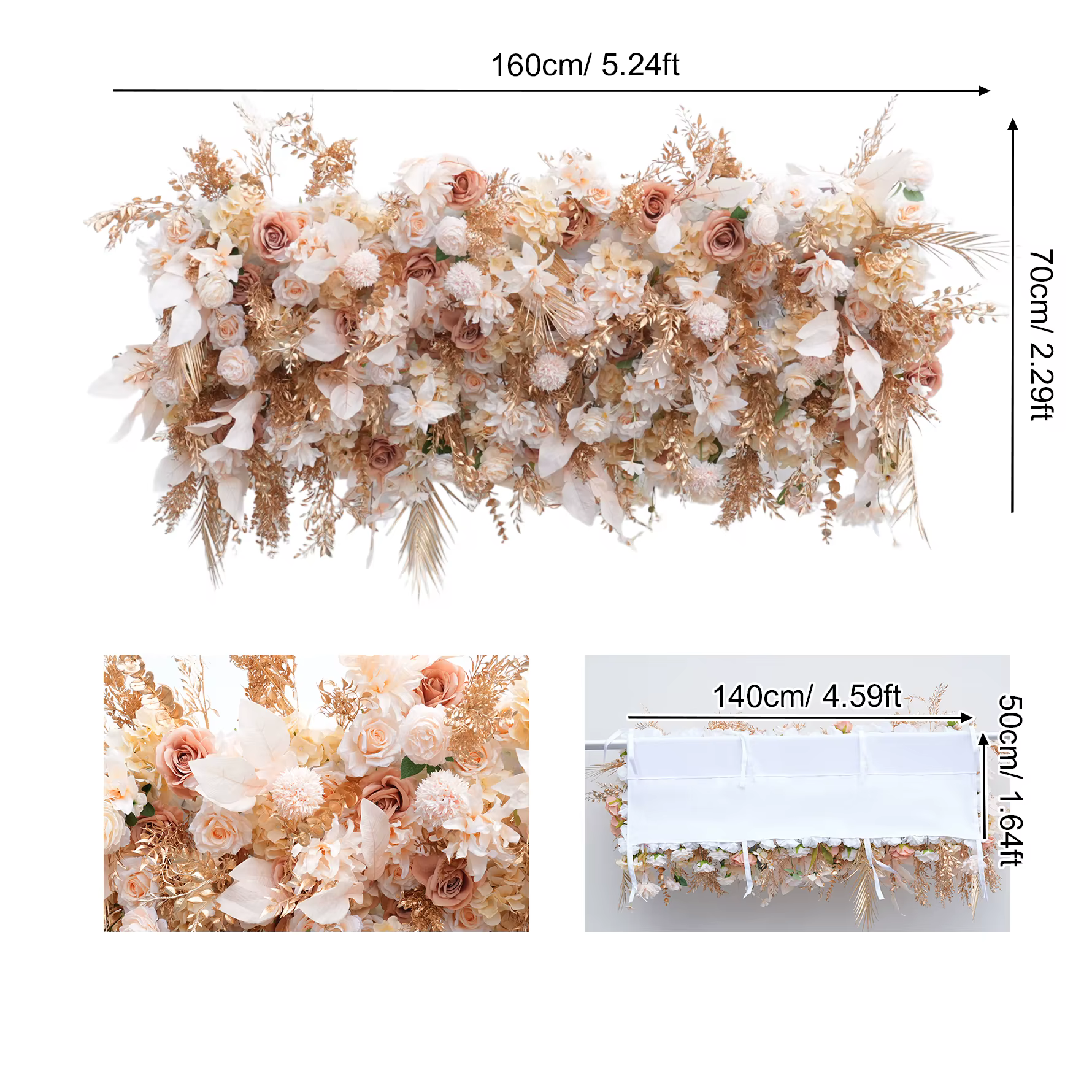 A9027 Angela fleur artificielle Champagne feuilles d'or Base en tissu Arrangement Floral en plein ai
