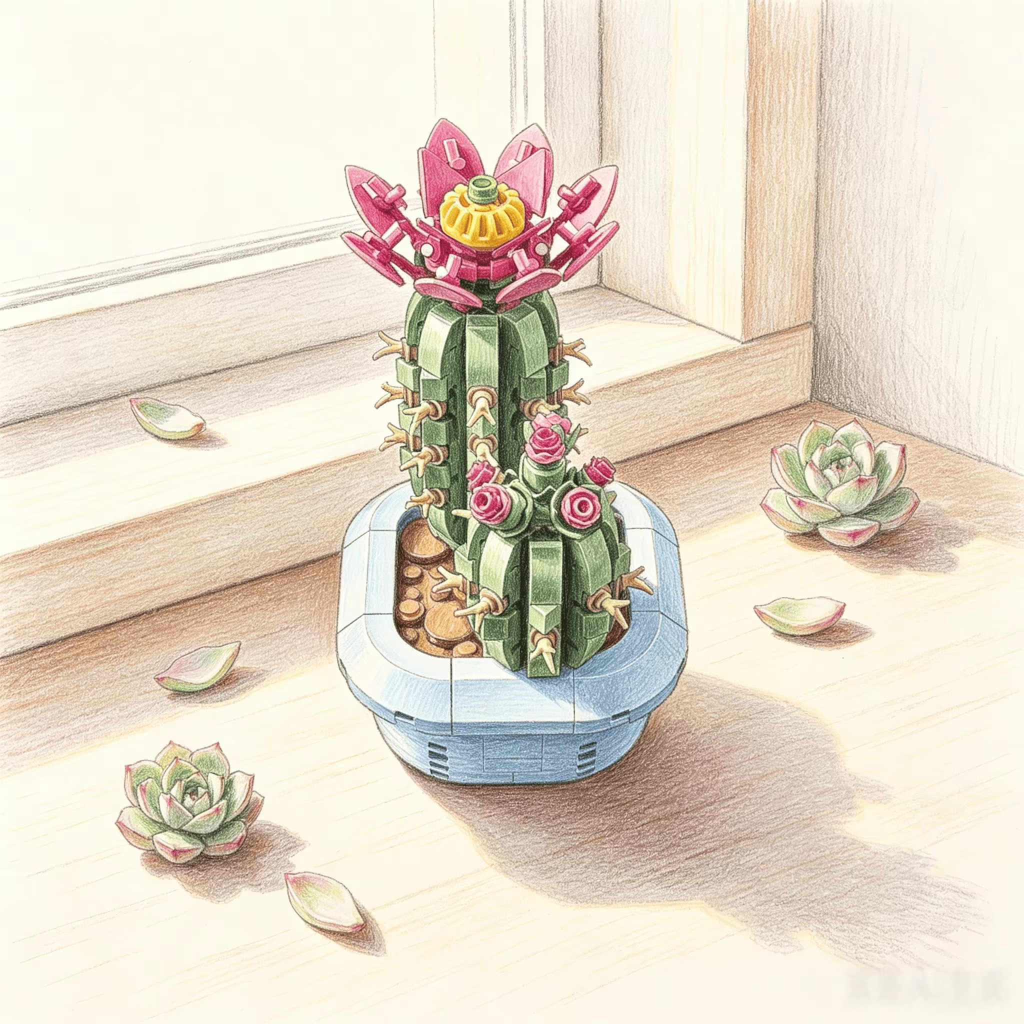 MOC Cactus fleuri en blocs de construction DIY, jouets, cadeaux d'anniversaire, décoration, ornement