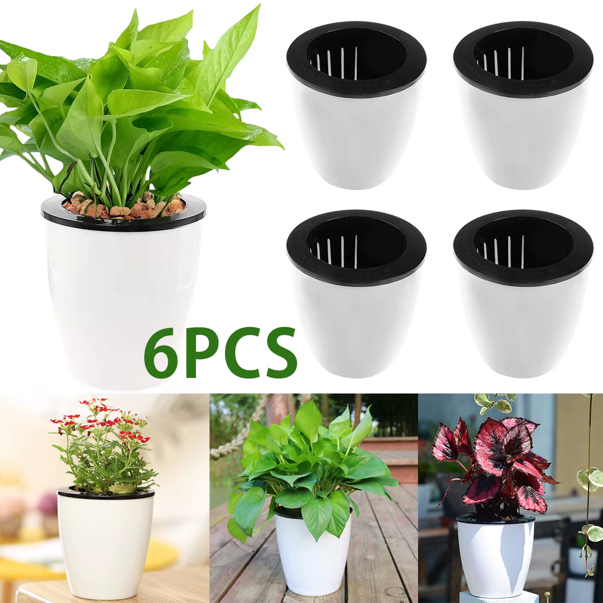 Pots auto-arrosage avec corde en coton pour plantes d'intérieur, Pot de fleur auto-arrosage de 4.7 p