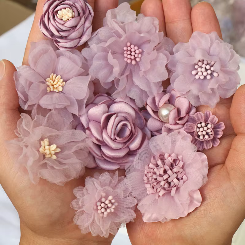 Mélange de fleurs artificielles en mousseline de soie, 10 pièces/lot, tissu fait à la main, pour rob