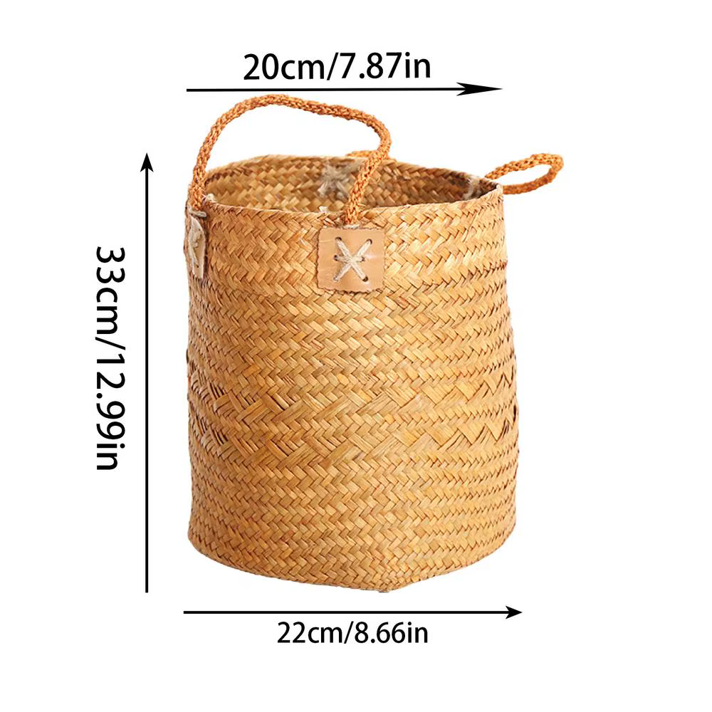 Pot de fleur tissé en paille fait à la main, panier de jardinière, rangement de vêtements sales, por