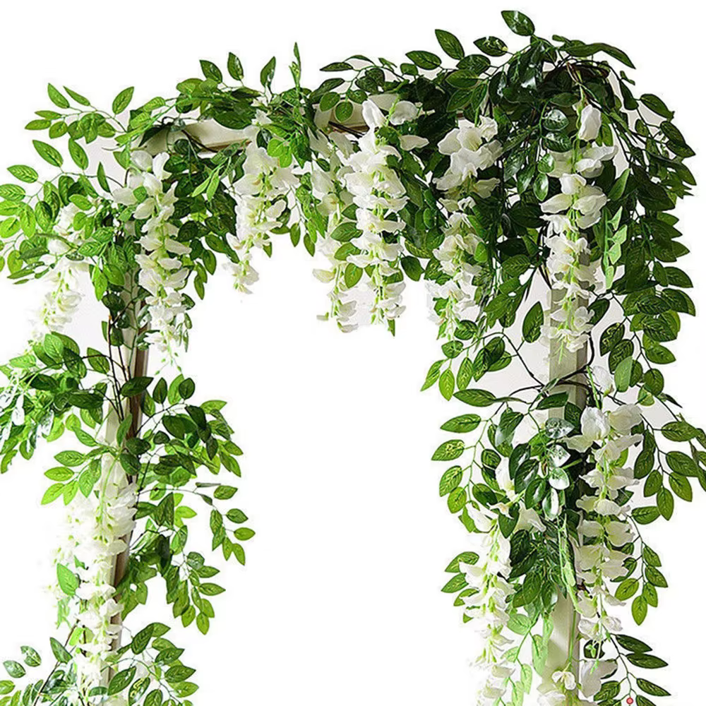 2 pièces 7ft guirlande de fleurs de soie artificielles glycine fleur vigne couronne de fleurs guirla