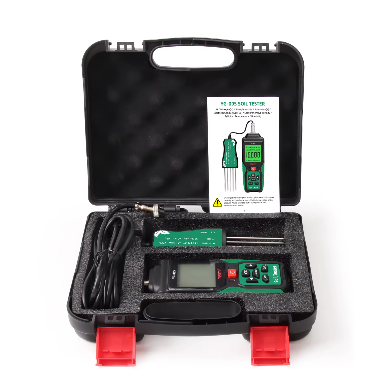 Testeur de sol numérique YIERYI 9 en 1, capteur NPK, pH-mètre, EC-mètre, détecteur de température, d
