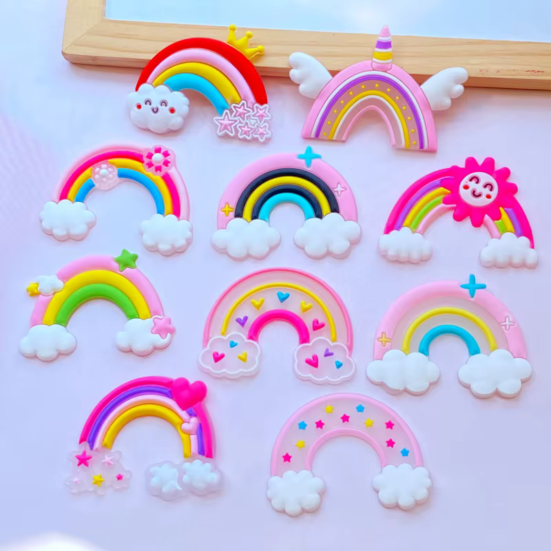 10 pièces nouveau dessin animé Transparent série arc-en-ciel PVC colle Flexible dos plat bricolage S