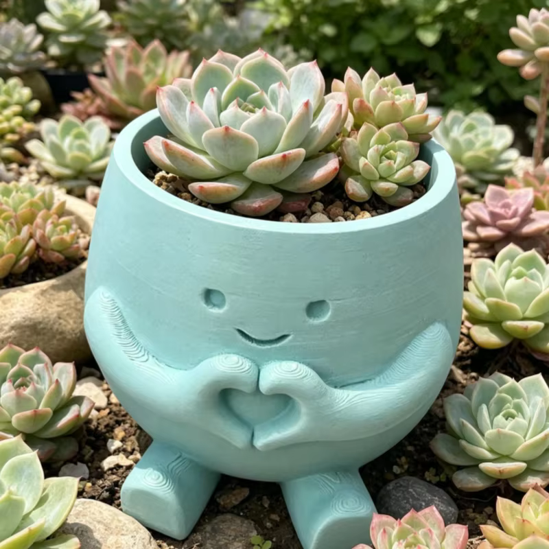 Ensemble de 3 pots de fleurs en forme de cœur imprimés en 3D, mini pots mignons pour plantes succule