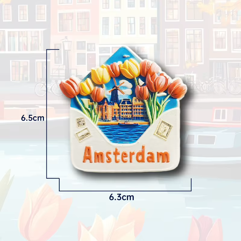 Aimant de réfrigérateur à fleurs d'Amsterdam – Souvenir de tulipe néerlandaise 3D, décor de printemp