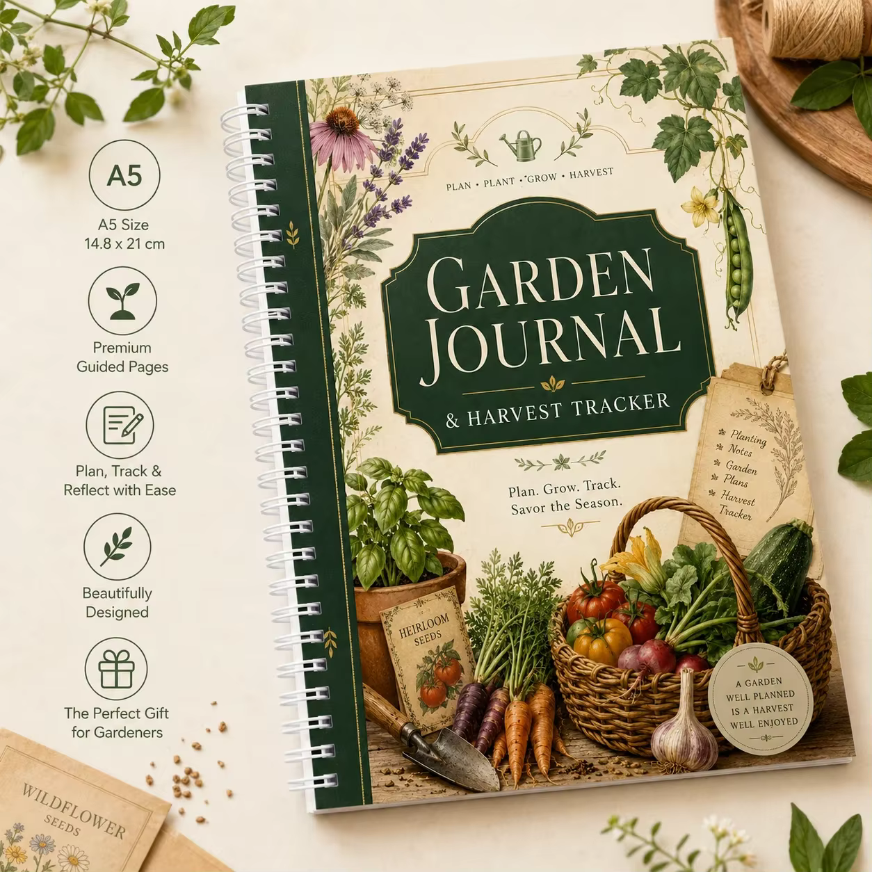 Carnet de Jardinage et Planificateur de Récolte A5 – Agenda de Jardinage pour Jardiniers, Amateurs d
