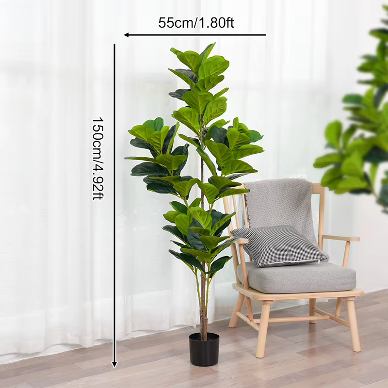 Plantes de sol artificielles au toucher réaliste avec pot, grand arbre banian vert, décorations d'in