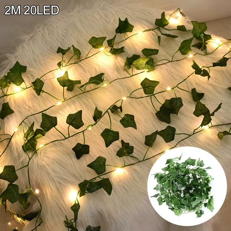 2/5/10M feuilles de soie fausse Creeper feuille verte lierre vigne LED chaîne lumières pour la maiso