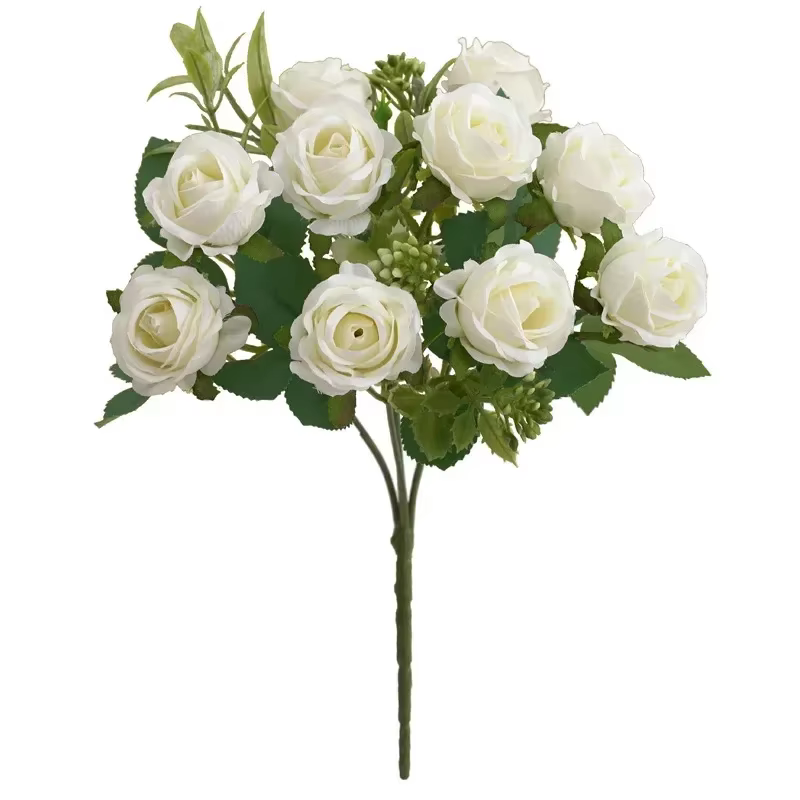 Bouquet de Roses Os rouges à l'aloès vert pour mariage, fleurs artificielles en soie, décoration de 
