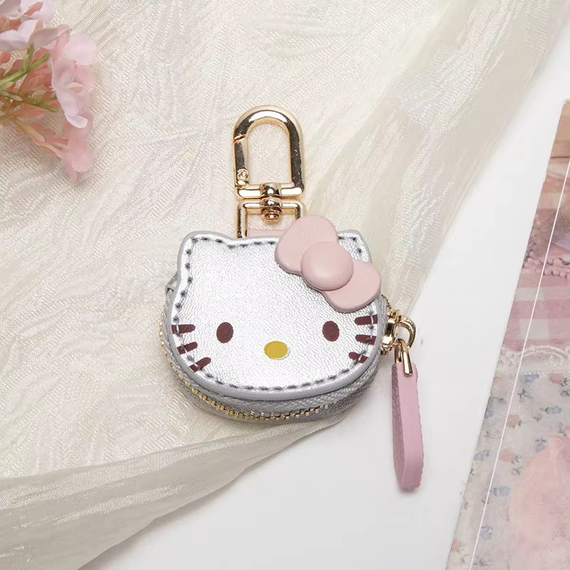 Porte-clés mini sac en cuir Hello Kitty mignon, texture haut de gamme, accessoire pour jeune fille, 