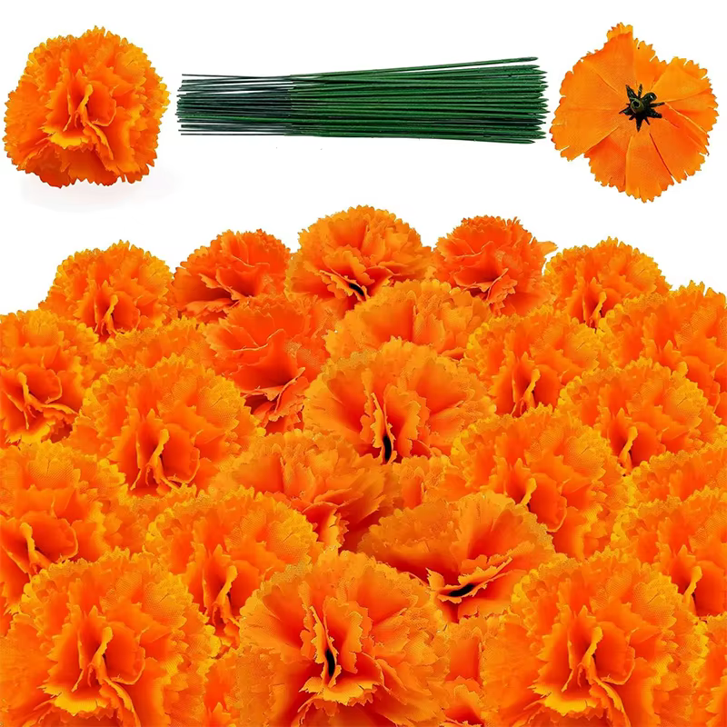 Têtes de fleurs de marguerite orange de 5cm, avec tiges, fleurs artificielles en soie pour la maison