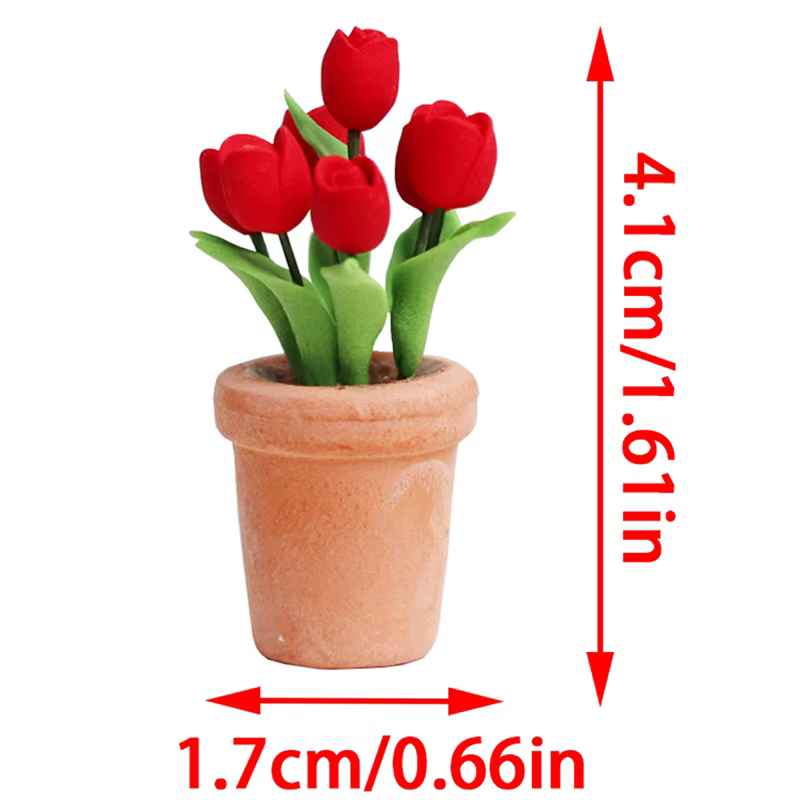 Mini plante en pot de tulipes rouges pour maison de poupée 1:12, fleur de Simulation pour accessoire