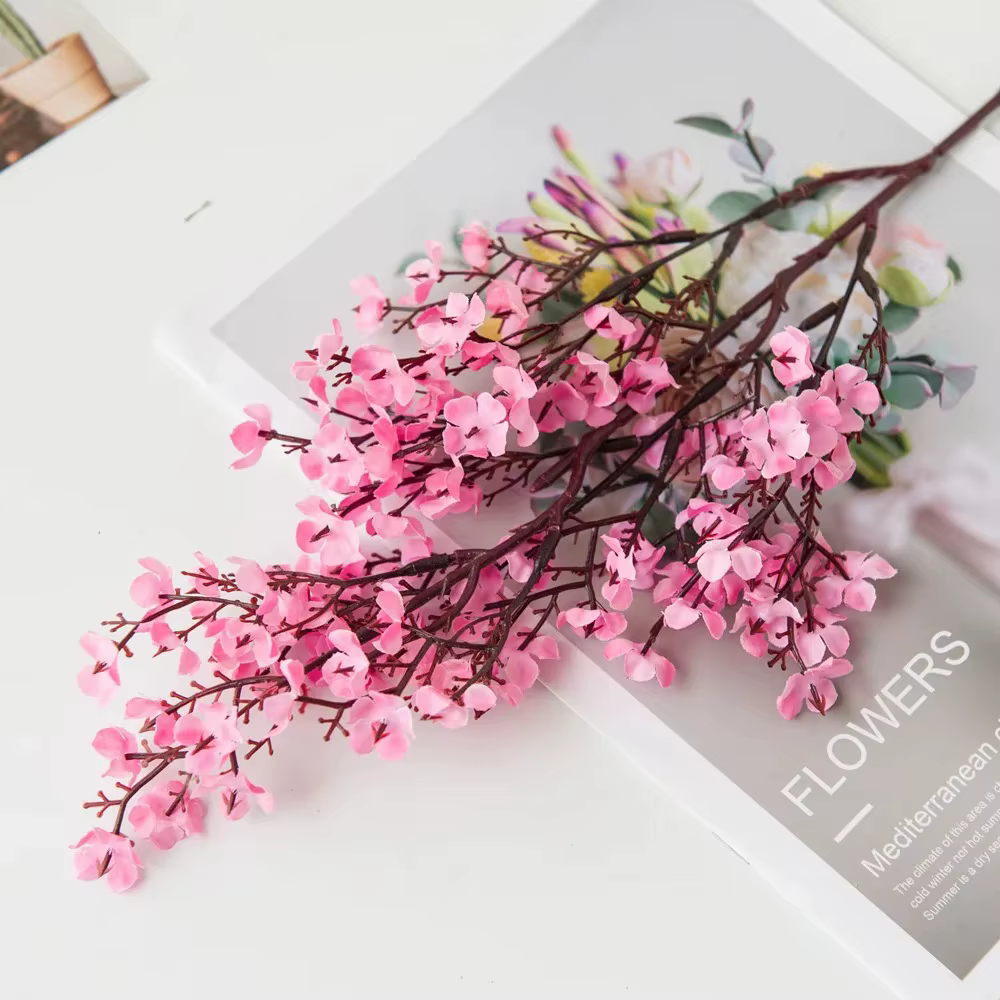 Fausses fleurs de cerisier roses et gypsophile (plantes artificielles)-pour bouquet de mariage brico