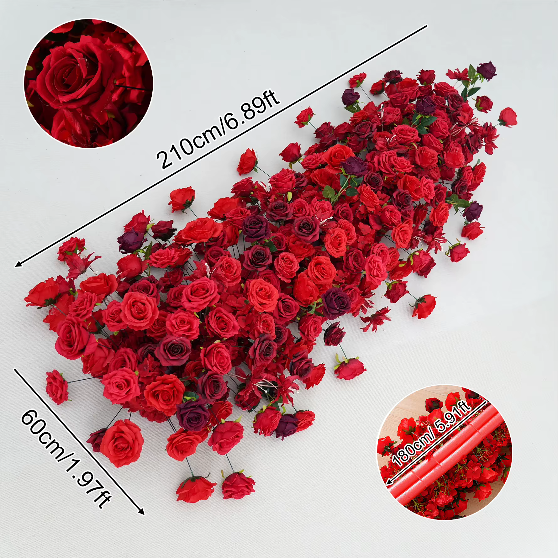 Arrangement de rangées de fleurs de roses rouge bordeaux, décor d'arrière-plan de mariage, cadre en 