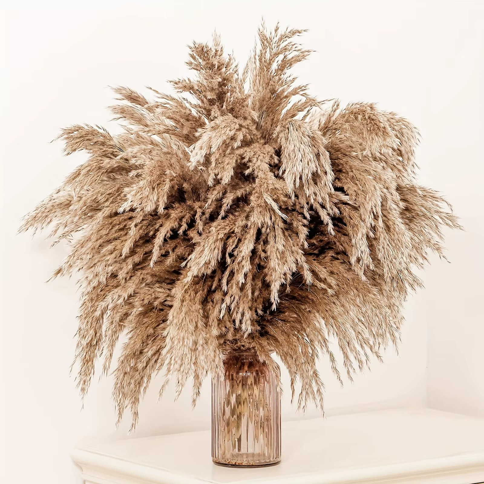 Bouquet de Fleurs de Pampas Sèches Naturelles pour Décoration de Noël, Vase Blanc, pour Mariage, Mai