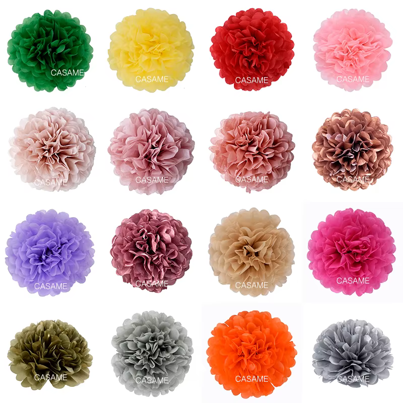 5 pièces 4 6 8 10 12 pouces papier de soie Pom Poms fête de mariage papier pompon fleur pour décorat