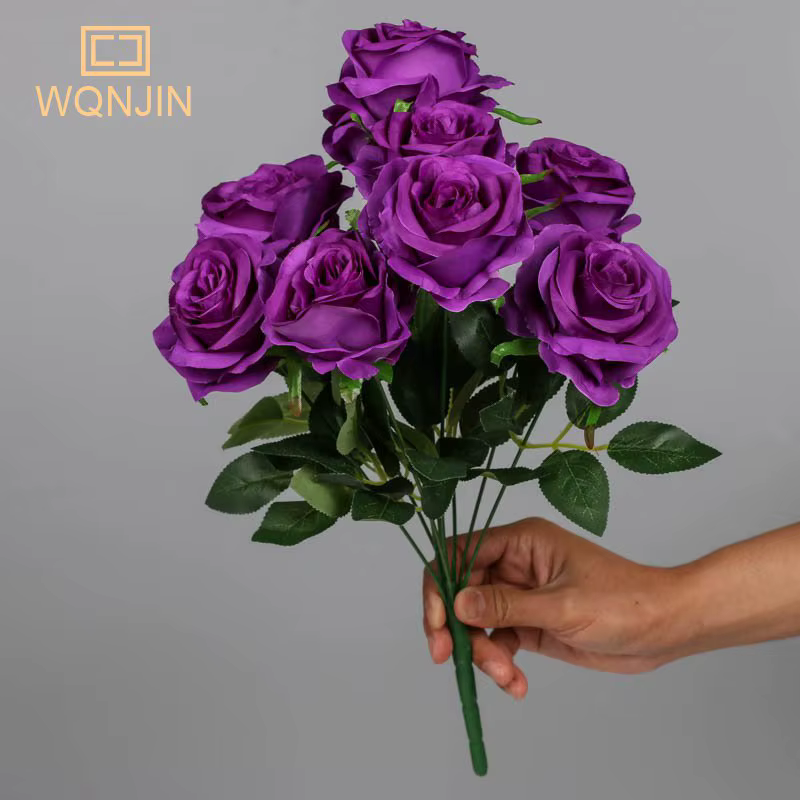 Fleurs artificielles violettes à 9 têtes, décoration de maison, 9 couleurs, fausses fleurs en soie d