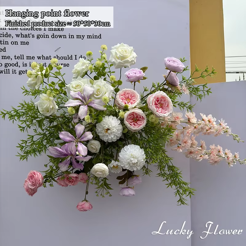 Décoration de mariage en plein air fleurs artificielles suspendues rangée de fleurs route leader bou