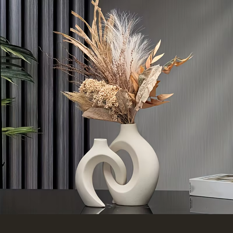 Vase à fleurs blanc nordique, 2 pièces, Pot de plantes en plastique conçu, décoration de la maison, 