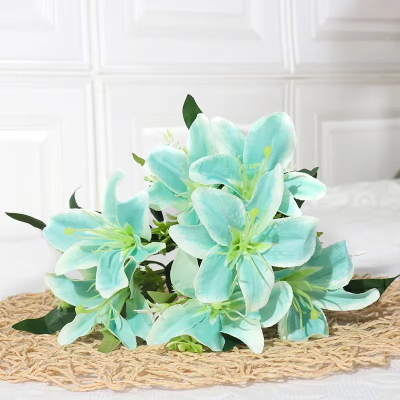 Bouquet de fleurs de lys artificielles, 7 têtes, art floral, vase, décoration intérieure, mariage, m