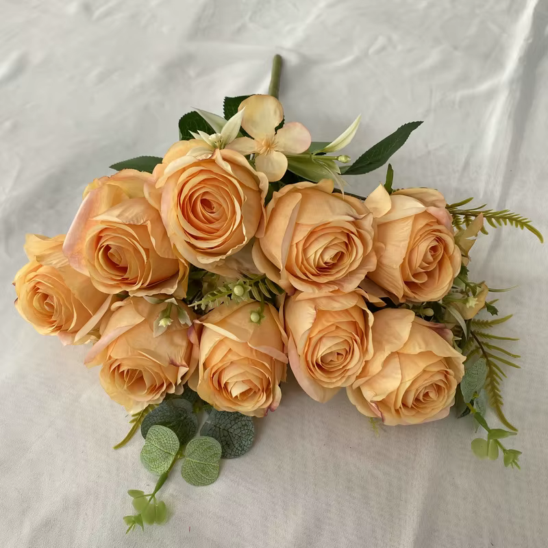 Fausses fleurs en soie, 11 Roses fourchues de Milan, Bouquet décoratif de jardin, Simulation de fleu
