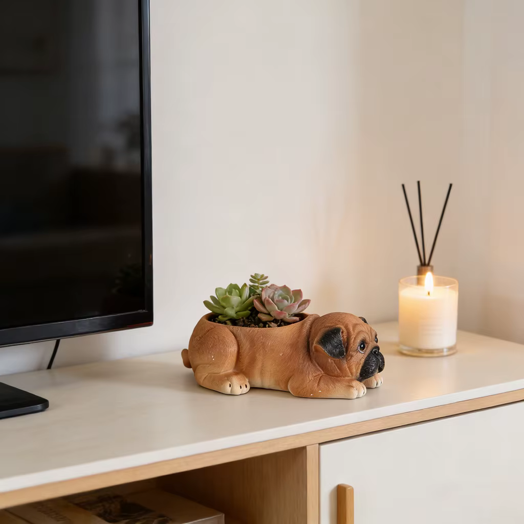 Pot de fleurs pour succulentes en résine, forme chien Kawaii, support pour bonsaï, décoration de jar