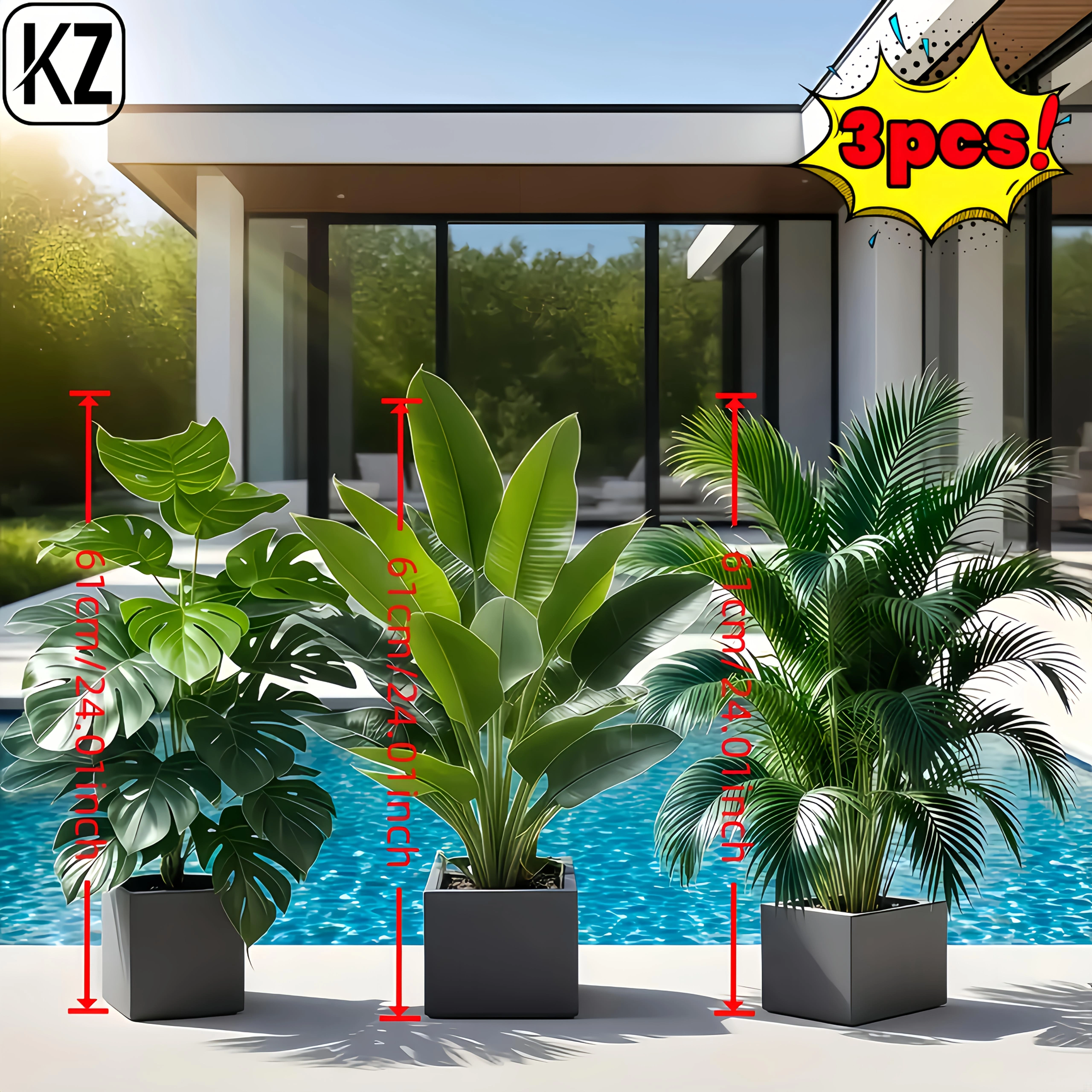 Lot de 3 plantes artificielles luxuriantes : bananier, monstera, palmier pour la décoration de la ma