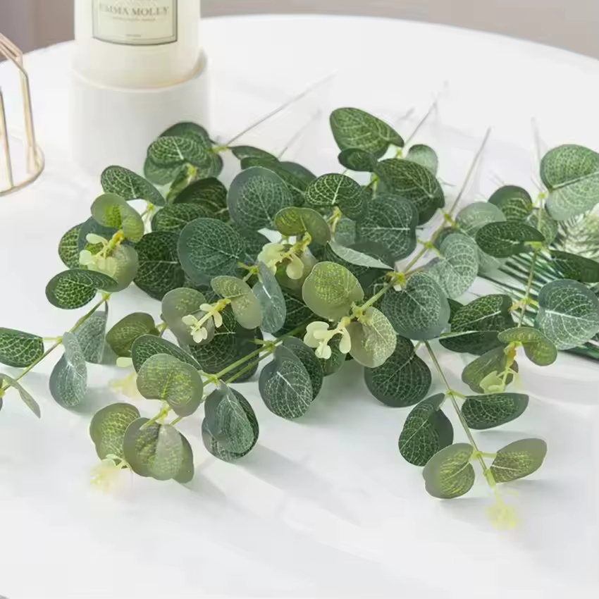 10 tiges de feuilles d'eucalyptus vertes, plantes artificielles, décoration de salon, vases de maria