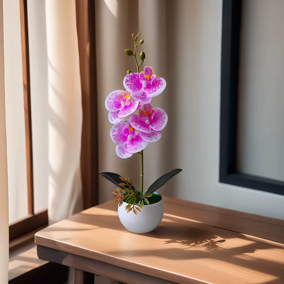 Plante en pot d'orchidée artificielle réaliste avec Pot en plastique pour la décoration de pièce maî