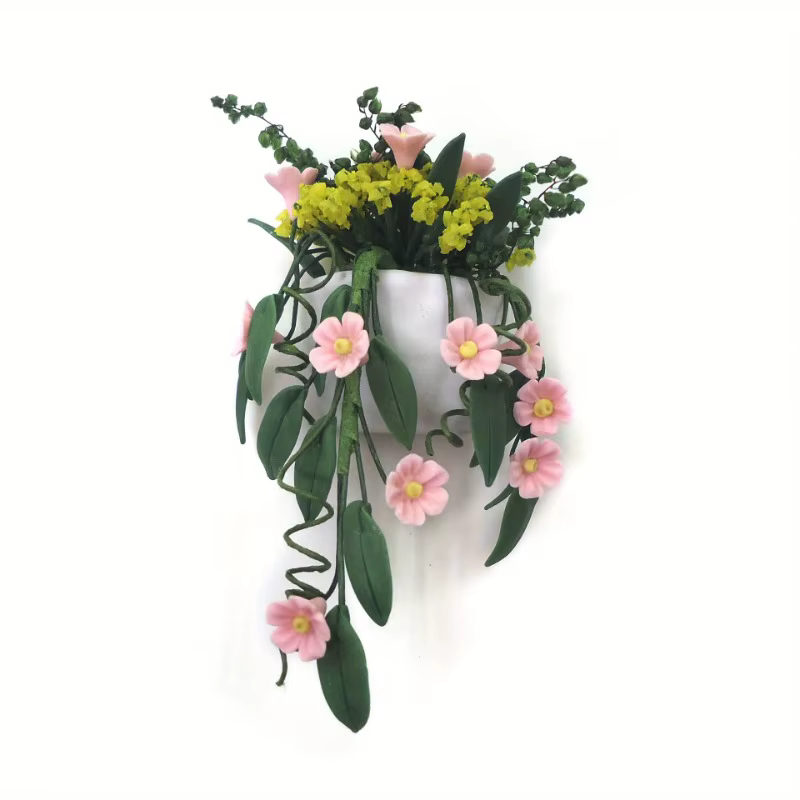 Mini fleur d'argile blanche tenture murale Pollen chrysanthème vigne panier de fleurs fleur en pot d