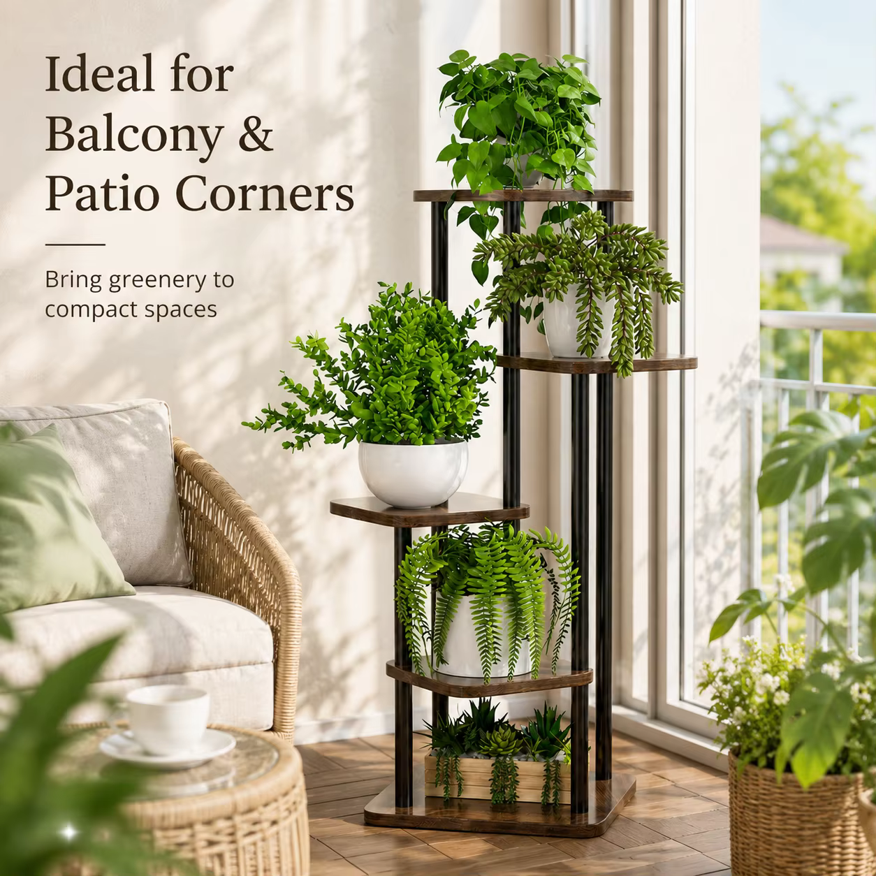 Étagère à plantes à 5 niveaux, support pour pots de fleurs, gain de place pour salon, balcon, terras