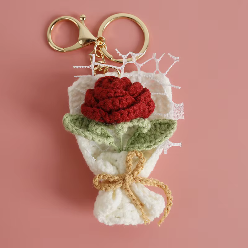 Porte-clés Bouquet de fleurs tricoté créatif, Mini Bouquet au Crochet doux, pendentif, fleur faite à
