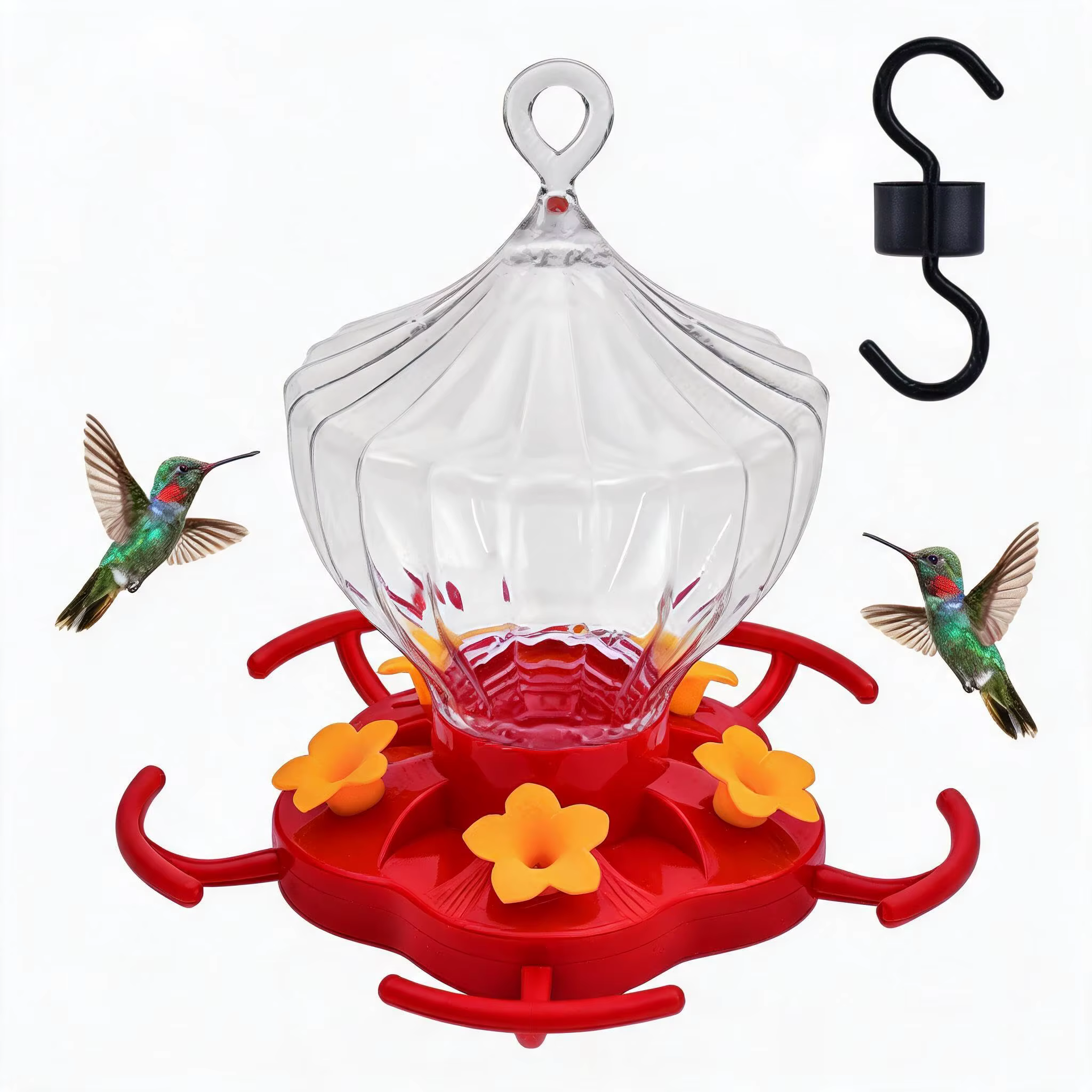 Mangeoire pour colibris de 8 oz, distributeur d'eau suspendu pour cour extérieure avec 5 ports flora