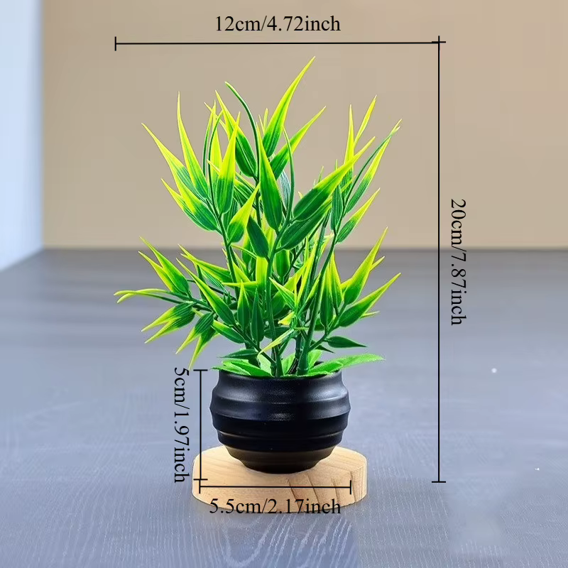 Plantes artificielles en bambou en pot, petites fausses plantes vertes avec pots noirs pour la maiso
