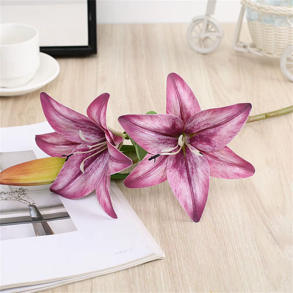 Lys artificiel pour décoration de mariage, plantes artificielles, fleurs artificielles, deux fleurs 