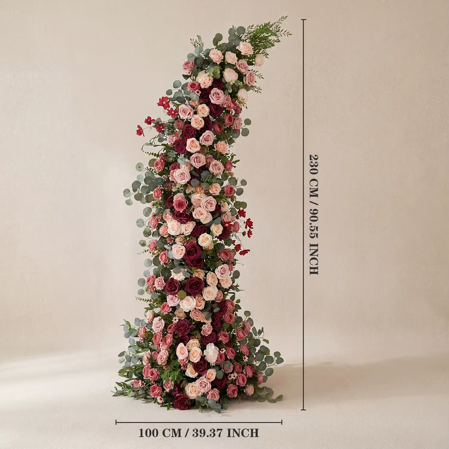 Uflower 2,3 m Composition florale verte avec roses rouges et roses artificielles, fleurs en forme de