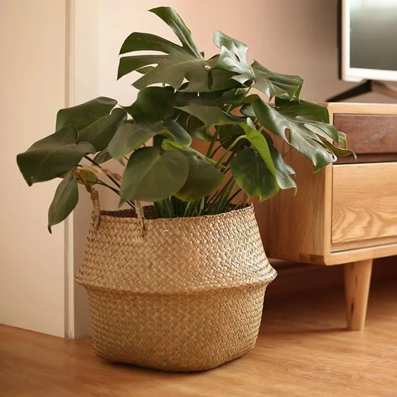 Pot de plantes à fleurs tissées en paille, panier de jardinière d'herbe, couverture de Pot de fleurs