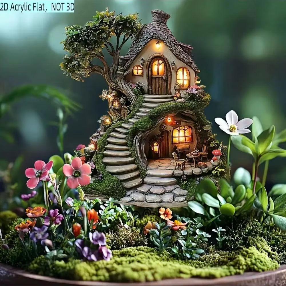 1 pièce Décoration extérieure fantaisie en forme de cabane dans les arbres, petite statue, décoratio