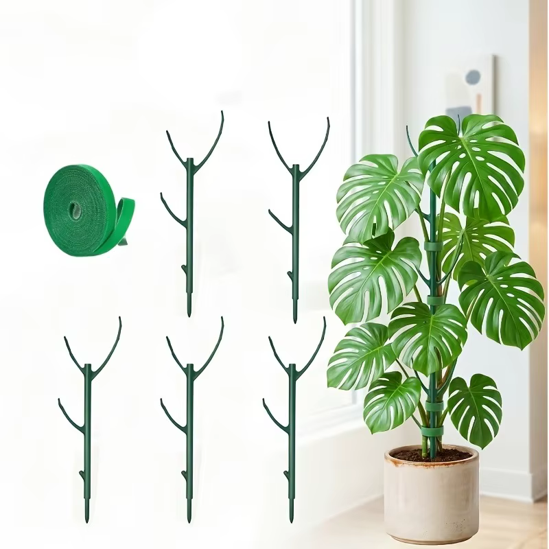 Lot de 6 supports pour plantes Monstera, piquets empilables avec attaches, pour tiges de plantes gri