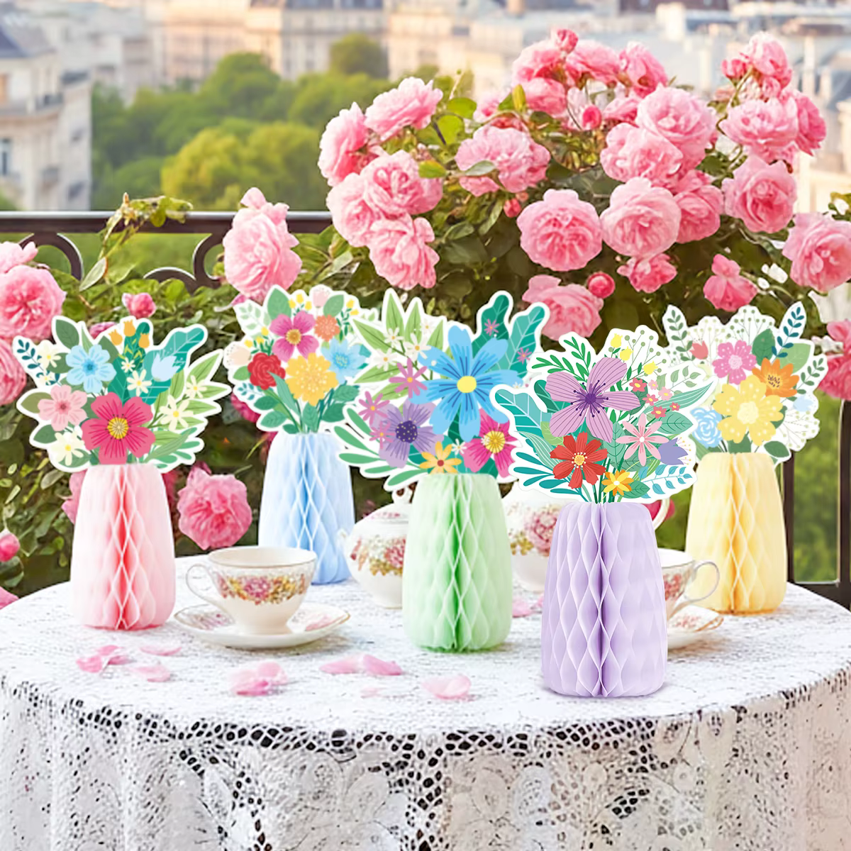 5 pièces de centres de table en nid d'abeille à fleurs sauvages, décorations sur le thème du printem