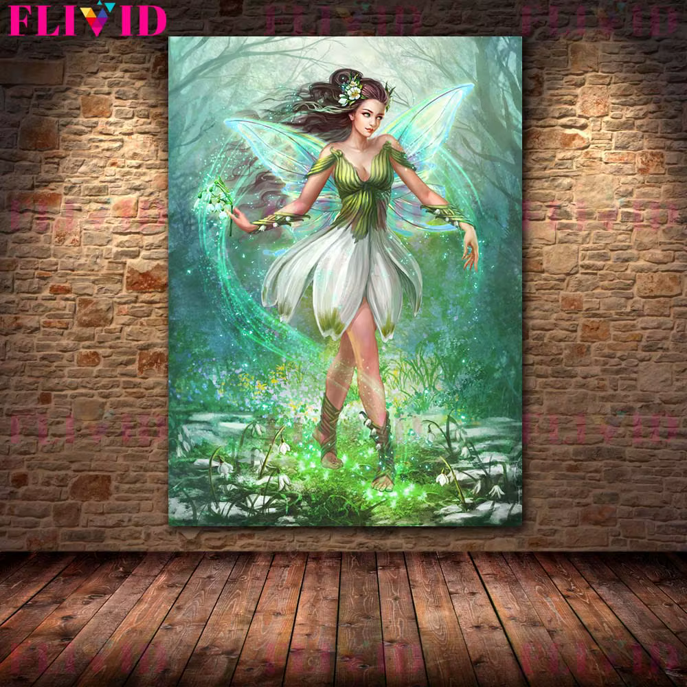 Affiche murale de féerique de fleur de dessin animé, peinture sur toile d'art mural, décoration de m