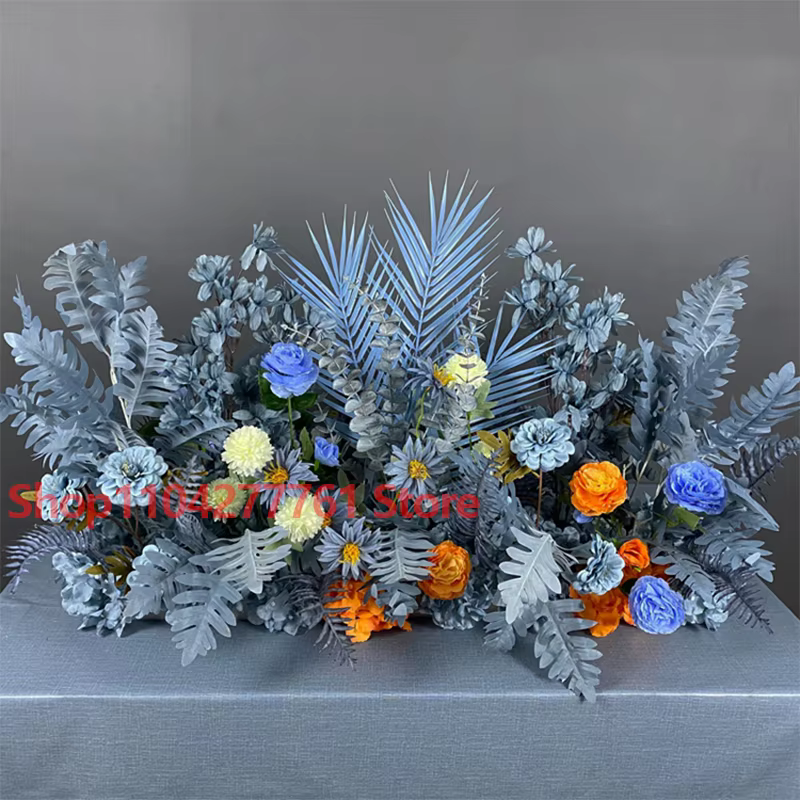 Série Bleue : Plante artificielle de roses et feuilles, arrangement floral pour décoration de sol de