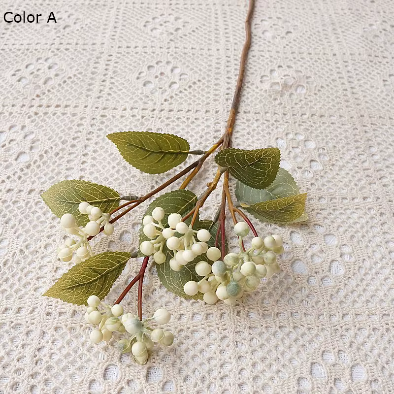 Branche de fruits rouges de 55 cm, feuilles vertes, accessoires pour arrangements floraux de mariage
