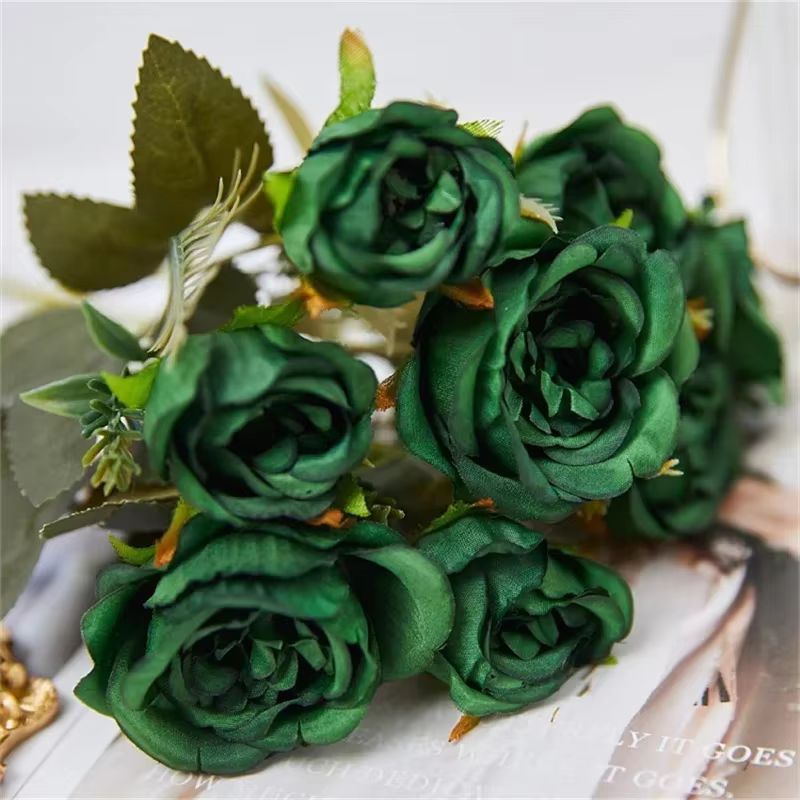Vintage 8 têtes fleurs artificielles soies pivoine vert Rose pour décorations faux Fower mariage bur