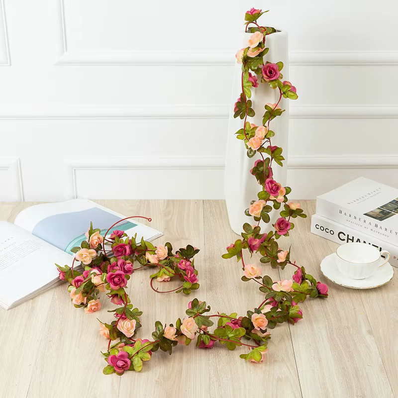 2.5m, Guirlande de roses artificielles en soie, fausse plante, fleurs de vigne, tenture murale de sa