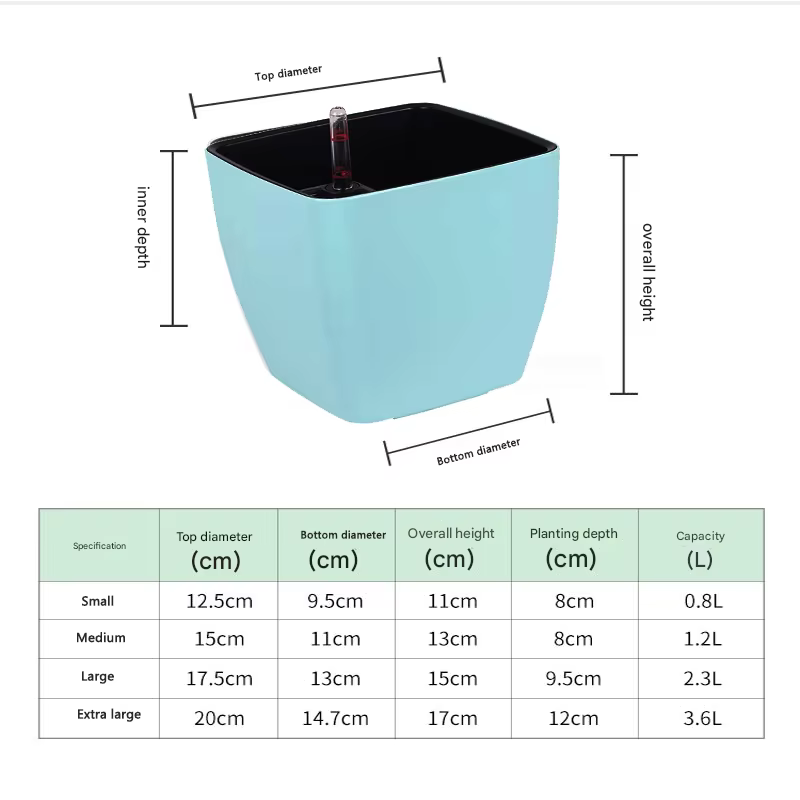 Pot auto-arrosant blanc avec indicateur de niveau d'eau, pot de fleurs auto-arrosant, pot de plante